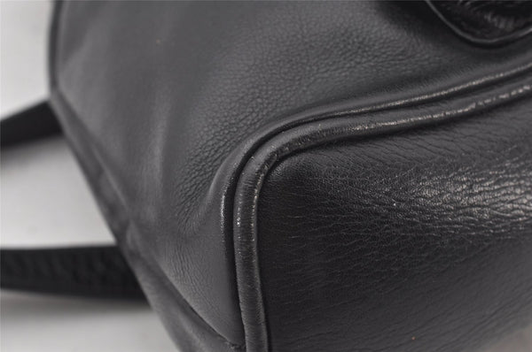 Authentic GUCCI Vintage Bamboo Drawstring Backpack Purse Leather Black 5211K