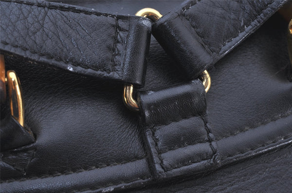 Authentic GUCCI Vintage Bamboo Drawstring Backpack Purse Leather Black 5211K