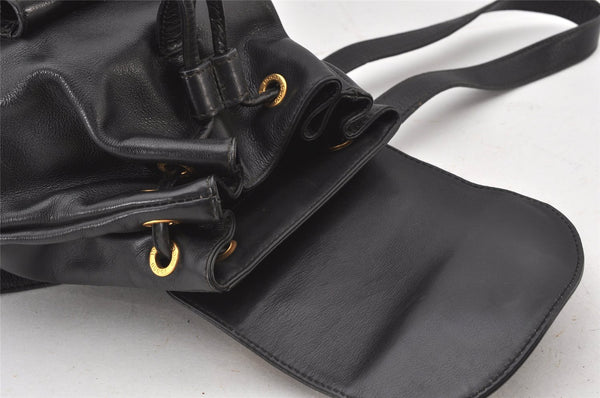 Authentic GUCCI Vintage Bamboo Drawstring Backpack Purse Leather Black 5211K