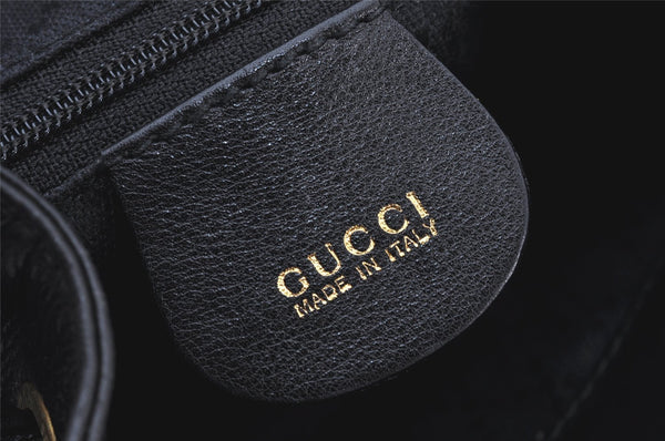 Authentic GUCCI Vintage Bamboo Drawstring Backpack Purse Leather Black 5211K