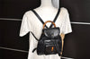 Authentic GUCCI Vintage Bamboo Drawstring Backpack Purse Leather Black 5211K