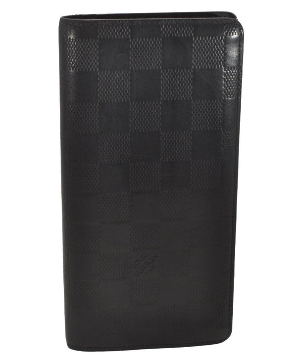 Auth Louis Vuitton Damier Infini Portefeuille Brazza Wallet N63010 Black 5212J