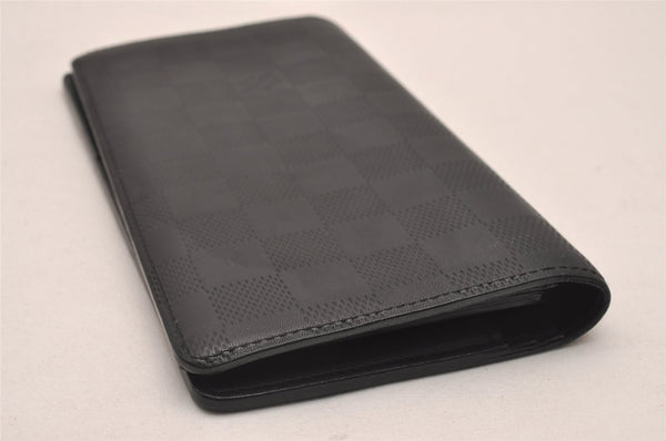 Auth Louis Vuitton Damier Infini Portefeuille Brazza Wallet N63010 Black 5212J