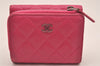 Authentic CHANEL Lamb Skin Matelasse Vintage Trifold Wallet Purse Pink CC 5213J