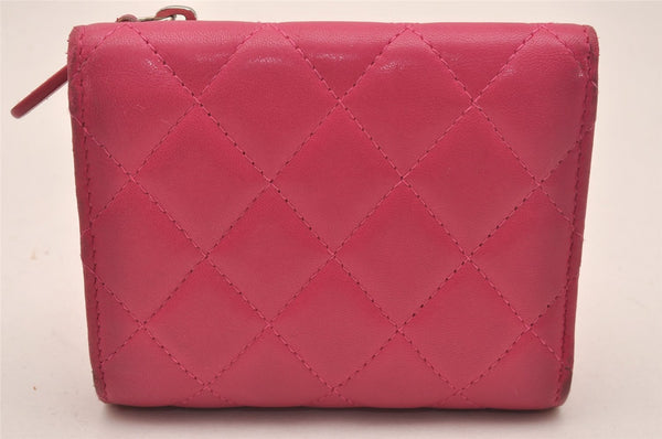 Authentic CHANEL Lamb Skin Matelasse Vintage Trifold Wallet Purse Pink CC 5213J