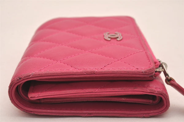 Authentic CHANEL Lamb Skin Matelasse Vintage Trifold Wallet Purse Pink CC 5213J
