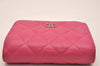 Authentic CHANEL Lamb Skin Matelasse Vintage Trifold Wallet Purse Pink CC 5213J