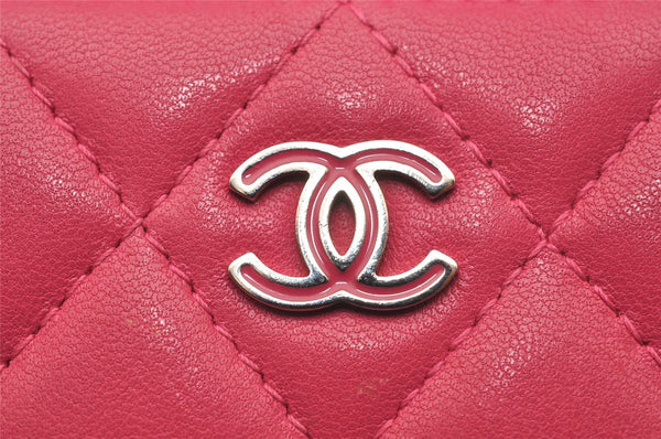 Authentic CHANEL Lamb Skin Matelasse Vintage Trifold Wallet Purse Pink CC 5213J