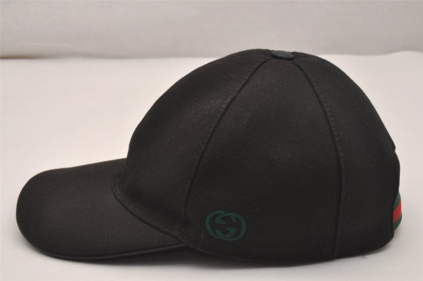 Authentic GUCCI Web Sherry Line Interlocking G Cap Canvas Size L Black 5214J