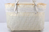 Authentic FENDI Zucca Shoulder Tote Bag Nylon Leather Cream White 5214K