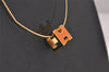 Authentic HERMES Cage De Ash H Cube Pendant Necklace Gold Orange Box 5215J