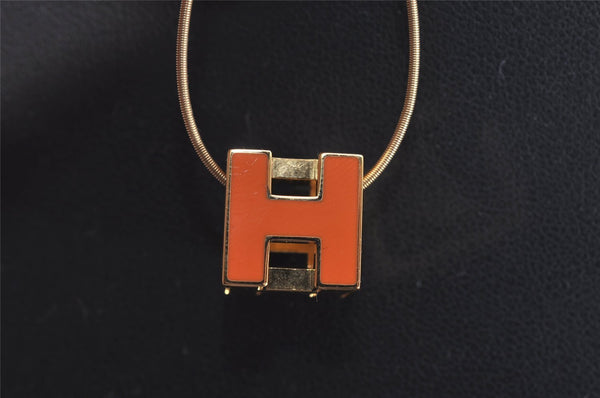 Authentic HERMES Cage De Ash H Cube Pendant Necklace Gold Orange Box 5215J