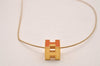 Authentic HERMES Cage De Ash H Cube Pendant Necklace Gold Orange Box 5215J