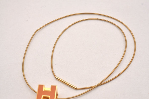 Authentic HERMES Cage De Ash H Cube Pendant Necklace Gold Orange Box 5215J