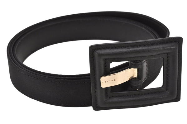 Authentic CELINE Vintage Belt Satin Leather Size S 31.9-33.9inches Black 5215K