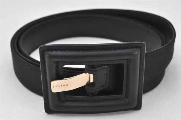 Authentic CELINE Vintage Belt Satin Leather Size S 31.9-33.9inches Black 5215K