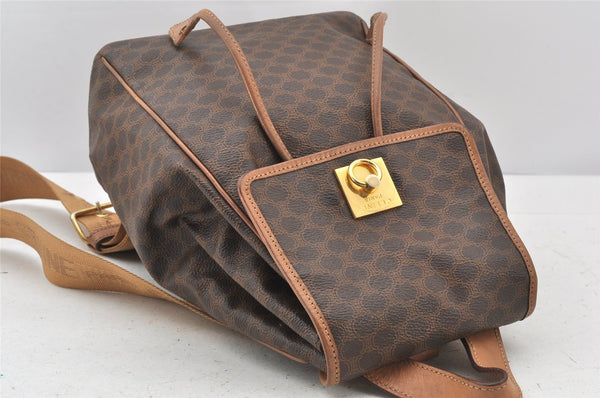 Authentic CELINE Macadam Blason Pattern Backpack PVC Leather Brown 5218K