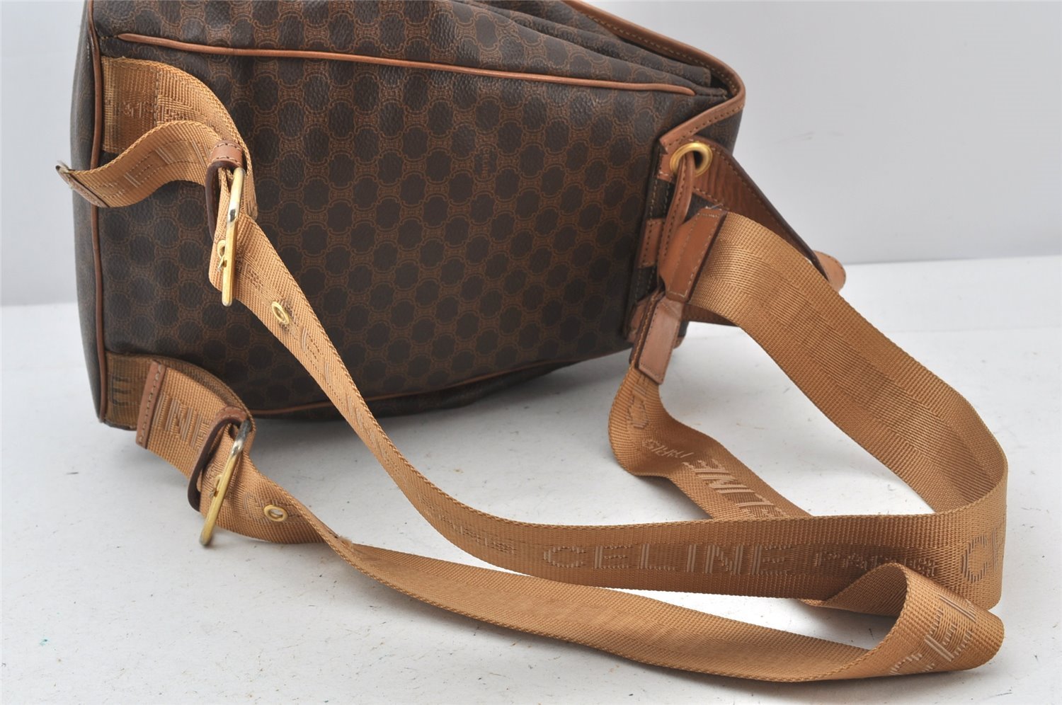 Authentic CELINE Macadam Blason Pattern Backpack PVC Leather Brown 5218K