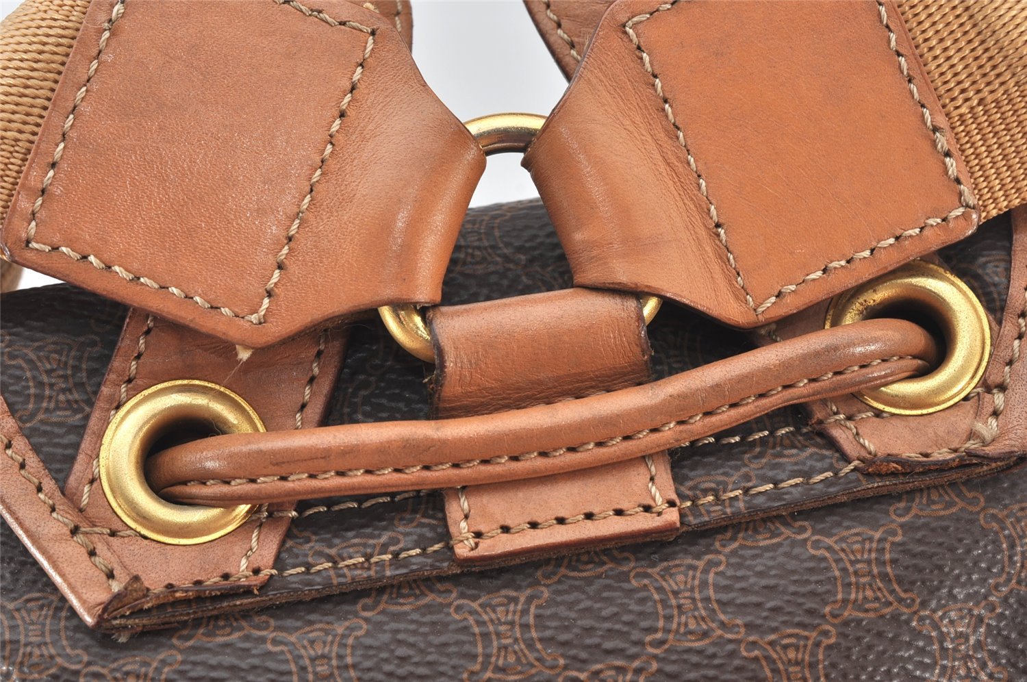 Authentic CELINE Macadam Blason Pattern Backpack PVC Leather Brown 5218K