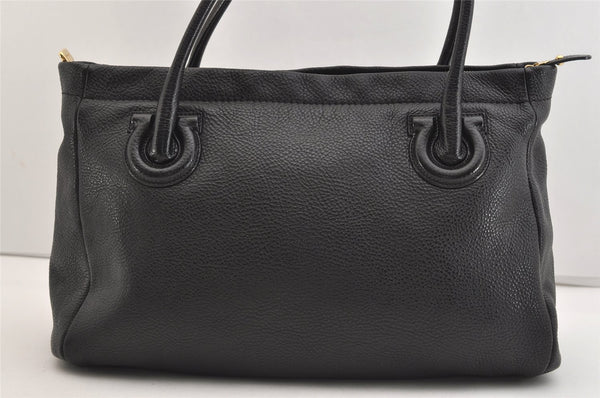 Authentic Salvatore Ferragamo Gancini Vintage Leather Hand Tote Bag Black 5220J