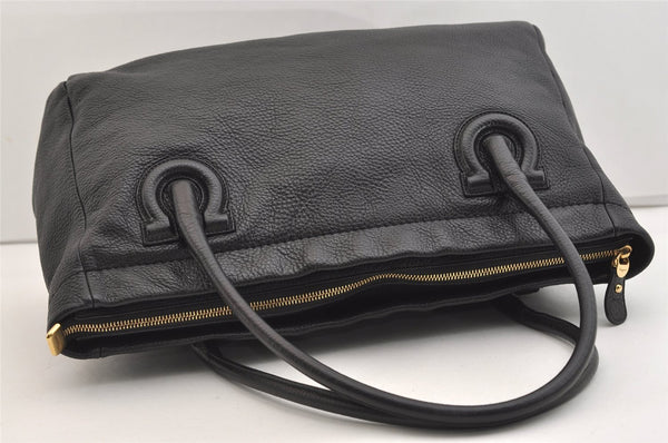 Authentic Salvatore Ferragamo Gancini Vintage Leather Hand Tote Bag Black 5220J