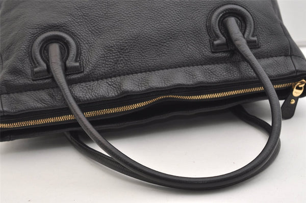 Authentic Salvatore Ferragamo Gancini Vintage Leather Hand Tote Bag Black 5220J