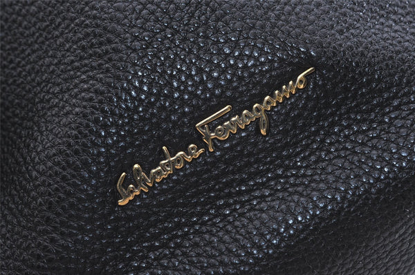 Authentic Salvatore Ferragamo Gancini Vintage Leather Hand Tote Bag Black 5220J