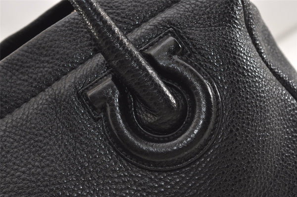 Authentic Salvatore Ferragamo Gancini Vintage Leather Hand Tote Bag Black 5220J