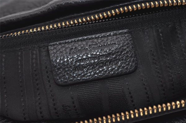 Authentic Salvatore Ferragamo Gancini Vintage Leather Hand Tote Bag Black 5220J