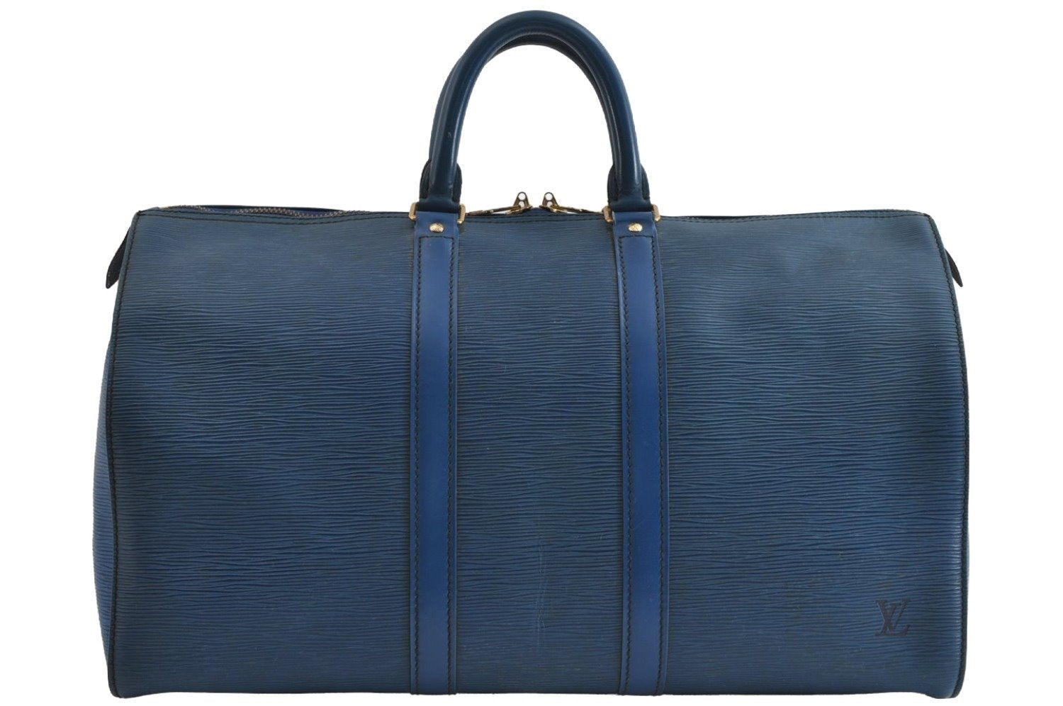 Authentic Louis Vuitton Epi Keepall 45 Boston Travel Bag Blue M42975 LV 5222I