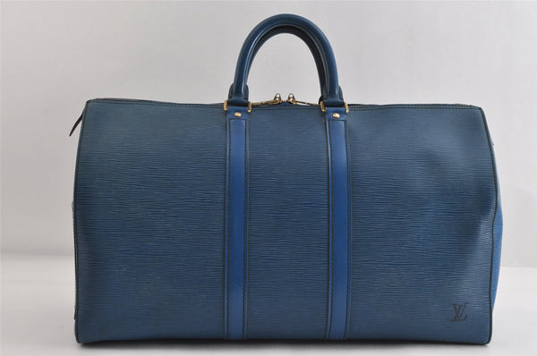 Authentic Louis Vuitton Epi Keepall 45 Boston Travel Bag Blue M42975 LV 5222I