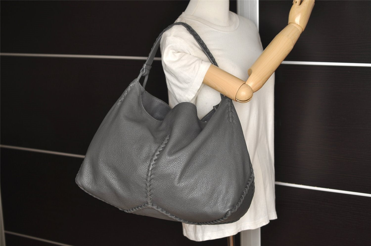 Authentic BOTTEGA VENETA Cervo Shoulder Hand Bag Leather Gray 5224J