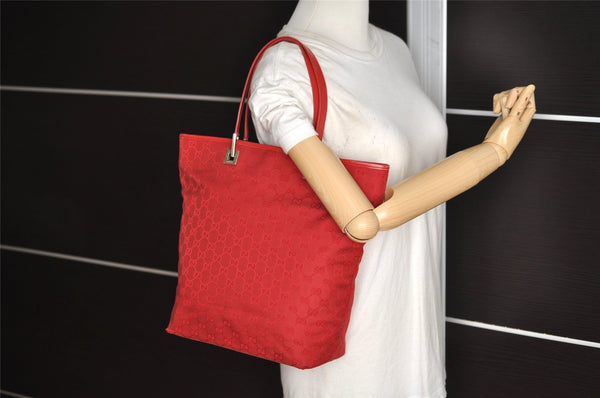 Authentic GUCCI Shoulder Hand Tote Bag GG Canvas Leather 0021098 Red 5230I