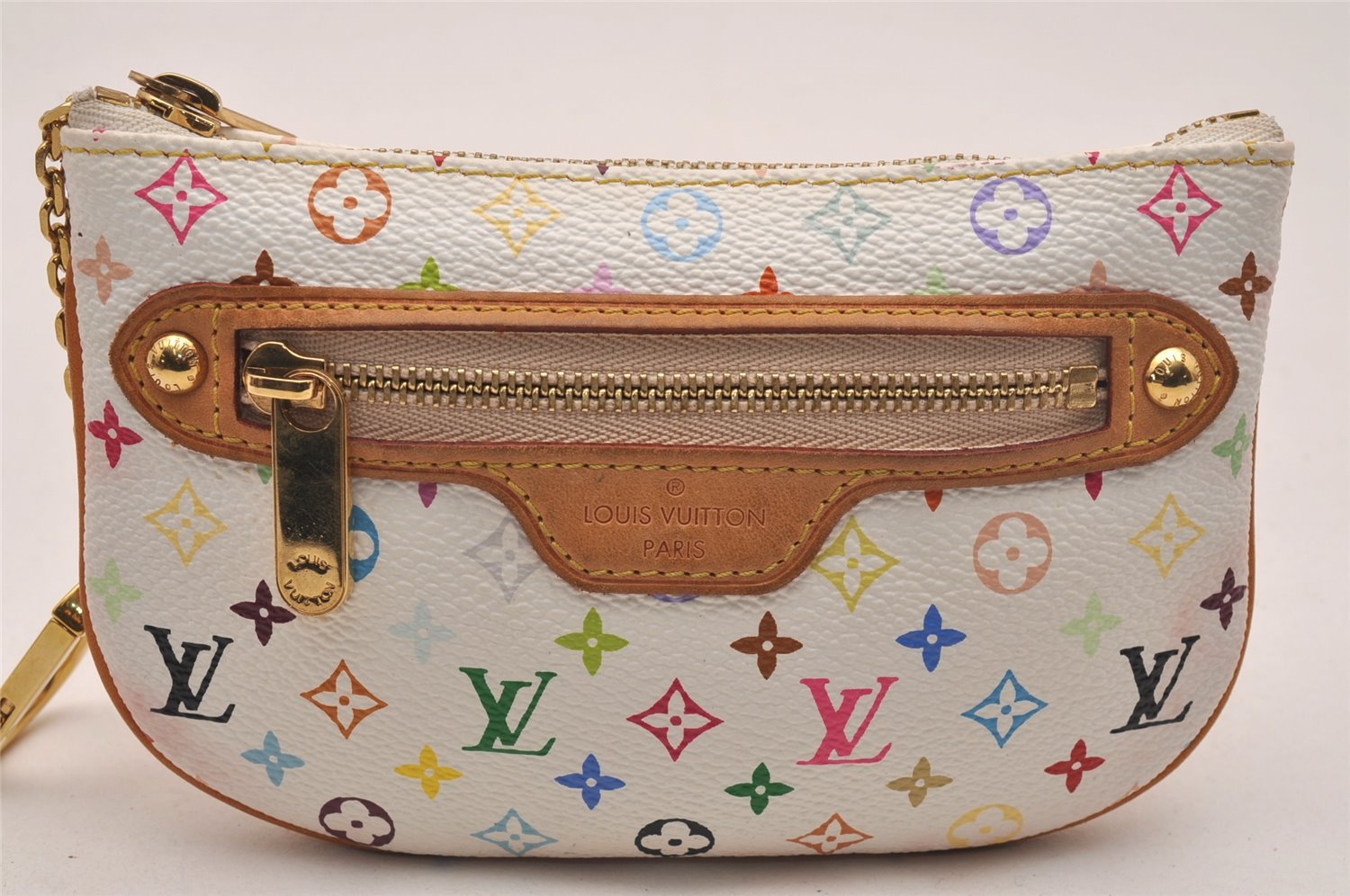 Auth Louis Vuitton Monogram Multicolor Pochette MM Coin Purse M60028 White 5230J