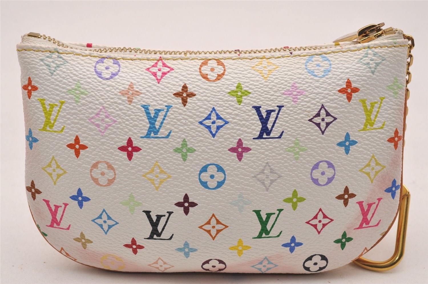 Auth Louis Vuitton Monogram Multicolor Pochette MM Coin Purse M60028 White 5230J