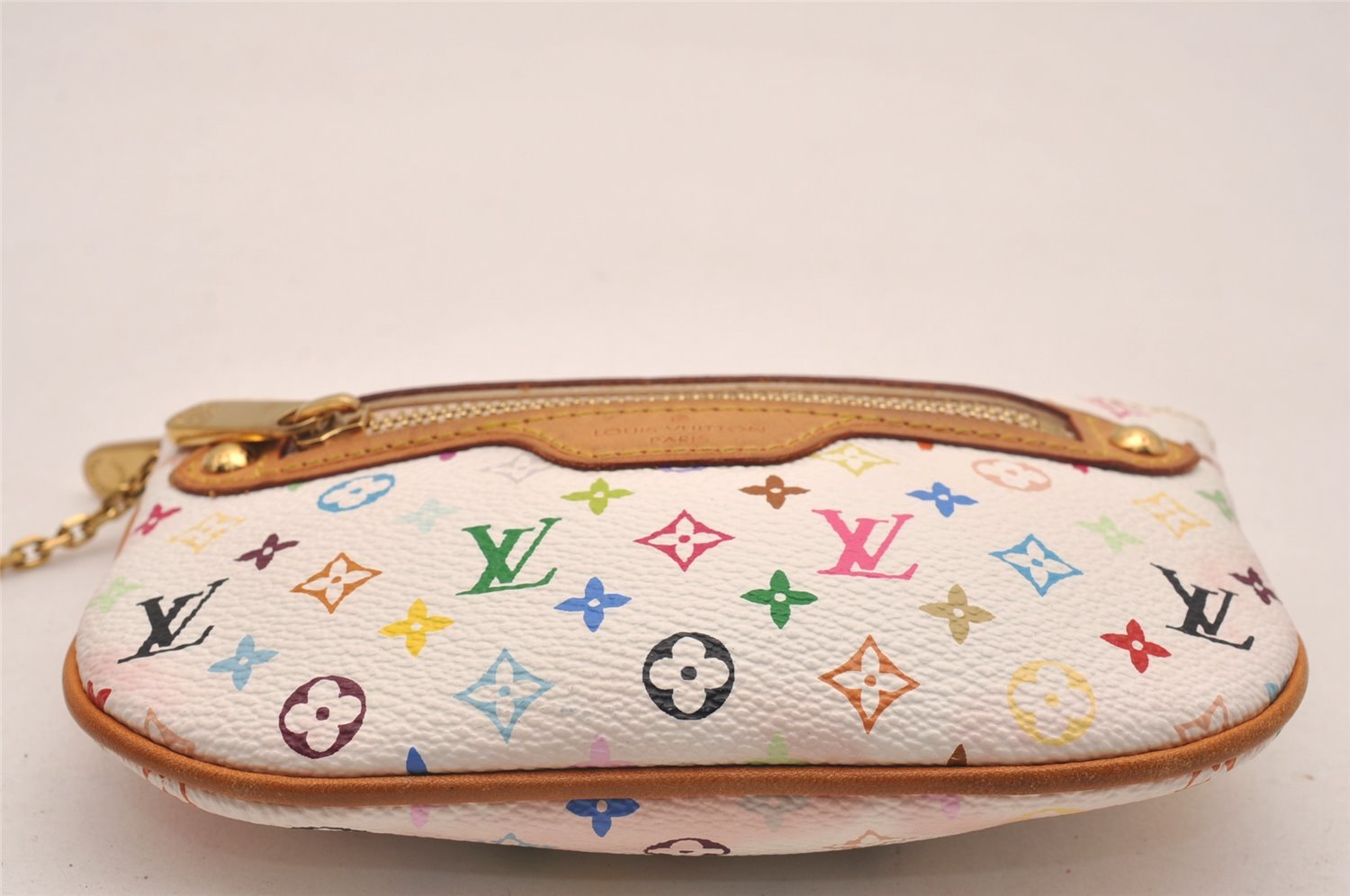 Auth Louis Vuitton Monogram Multicolor Pochette MM Coin Purse M60028 White 5230J