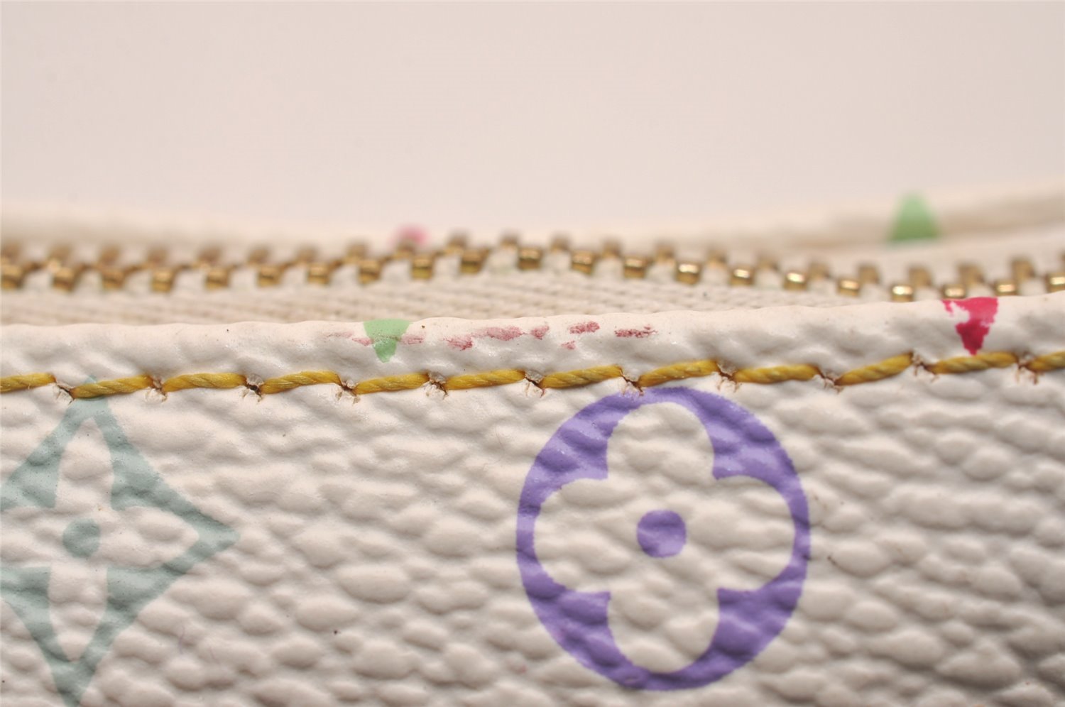 Auth Louis Vuitton Monogram Multicolor Pochette MM Coin Purse M60028 White 5230J