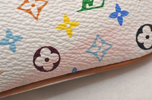 Auth Louis Vuitton Monogram Multicolor Pochette MM Coin Purse M60028 White 5230J