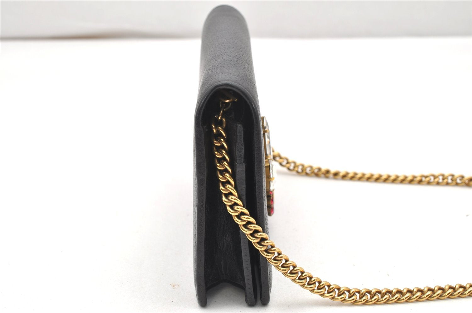 Authentic GUCCI GG Marmont Chain Shoulder Long Wallet Leather 499782 Black 5230K