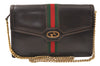 Authentic GUCCI Web Sherry Line Chain Shoulder Cross Bag Leather Brown 5231K