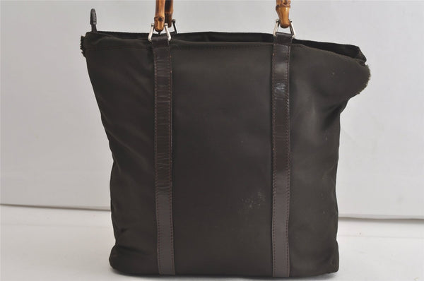 Authentic GUCCI Bamboo Tote Hand Bag Purse Nylon Leather Khaki Green 5233K