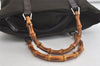 Authentic GUCCI Bamboo Tote Hand Bag Purse Nylon Leather Khaki Green 5233K