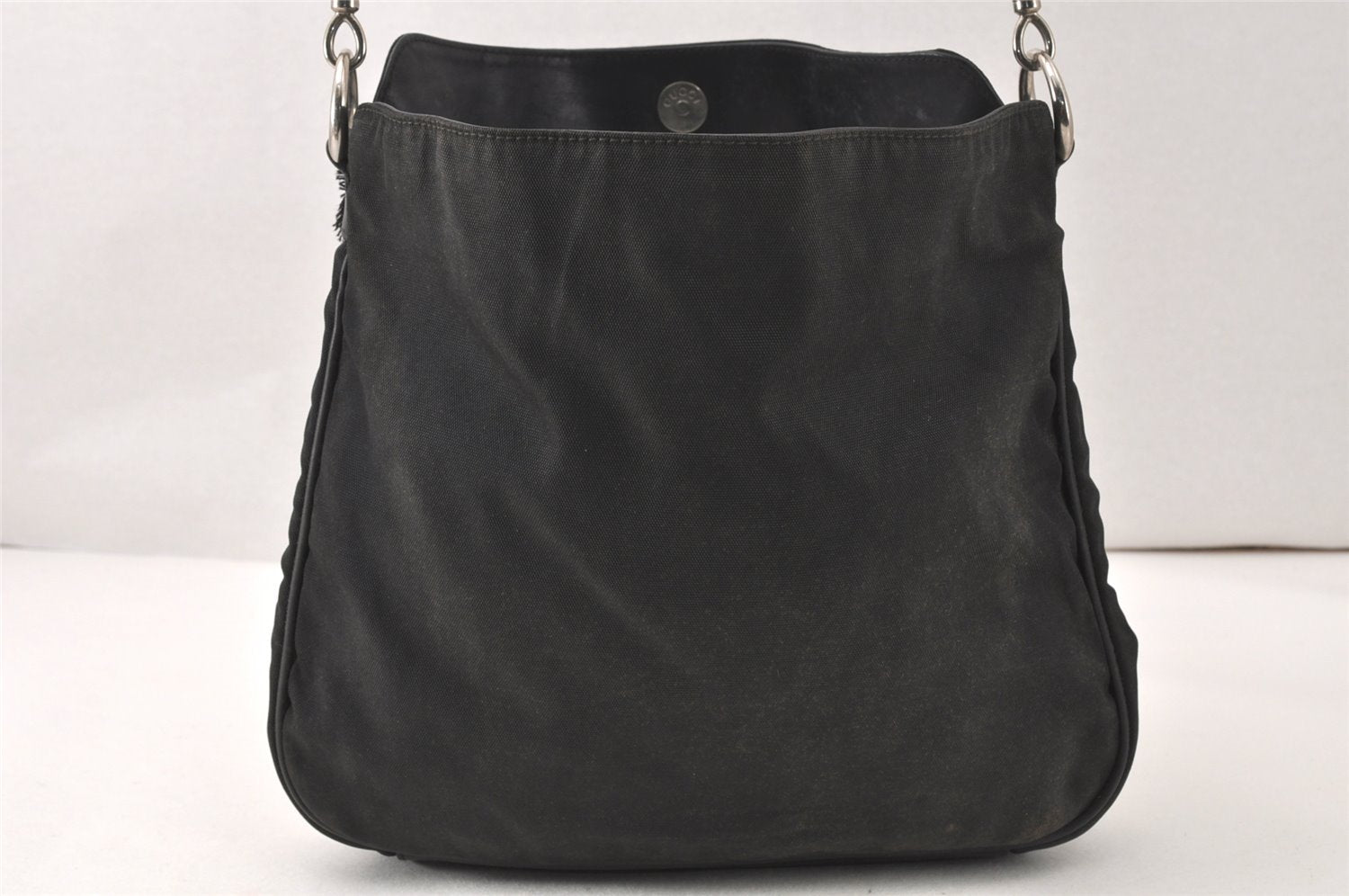 Authentic GUCCI Bamboo Shoulder Hand Bag Purse Nylon Leather Black Junk 5237K