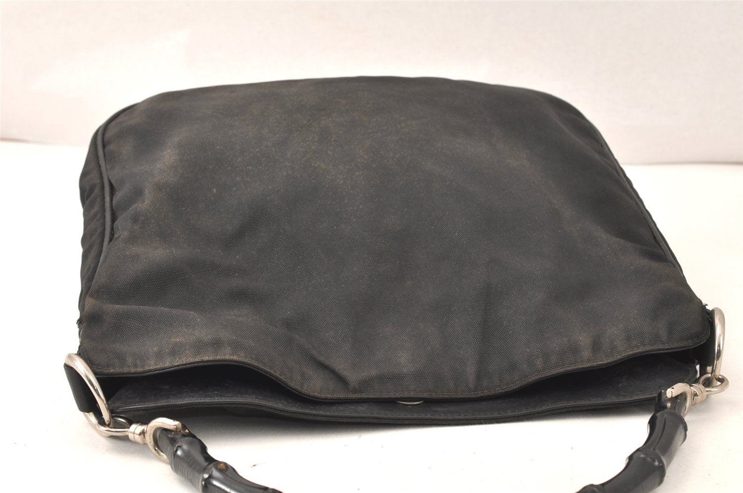 Authentic GUCCI Bamboo Shoulder Hand Bag Purse Nylon Leather Black Junk 5237K