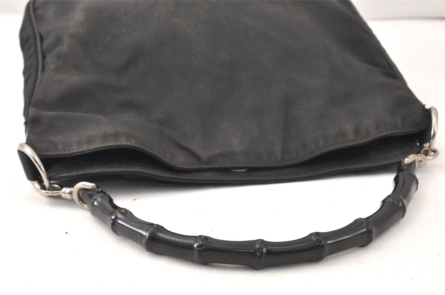 Authentic GUCCI Bamboo Shoulder Hand Bag Purse Nylon Leather Black Junk 5237K