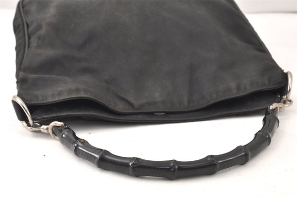 Authentic GUCCI Bamboo Shoulder Hand Bag Purse Nylon Leather Black Junk 5237K