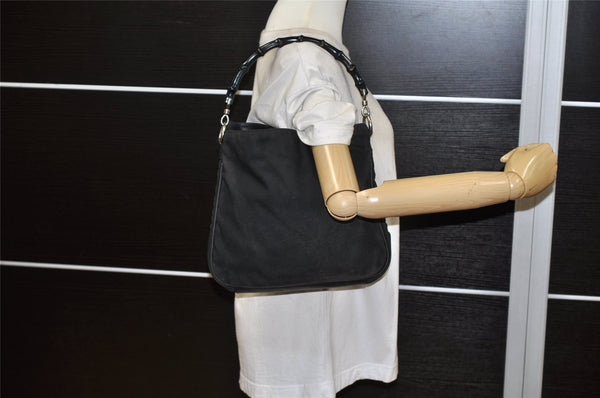 Authentic GUCCI Bamboo Shoulder Hand Bag Purse Nylon Leather Black Junk 5237K