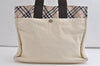 Authentic BURBERRY BLUE LABEL Check Hand Tote Bag Canvas Nylon White 5239K