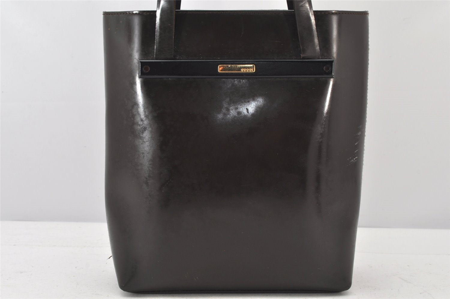 Authentic GUCCI Vintage Hand Tote Bag Purse Leather Brown 5240K