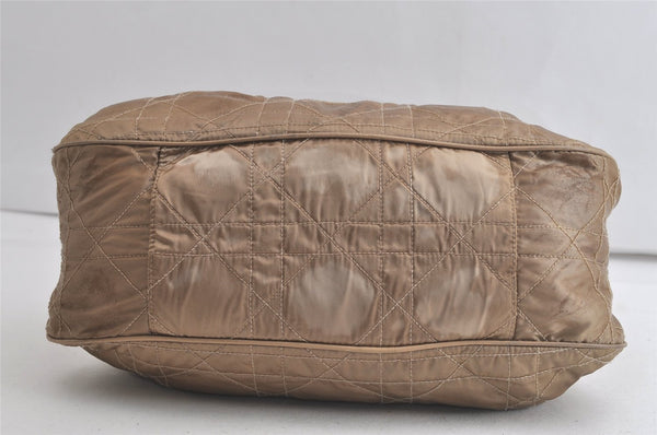 Authentic Christian Dior Cannage Nylon Leather Drawstring Bag Beige Junk 5241K